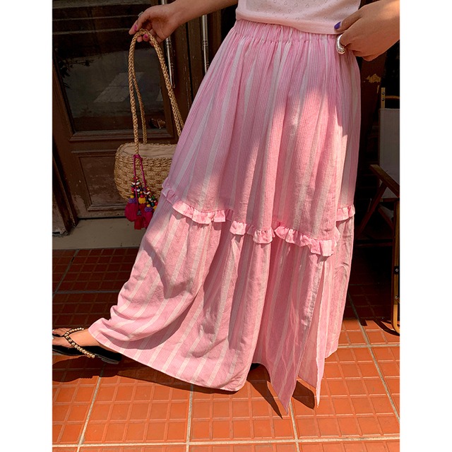 Stripe pattern tiered skirt 00348
