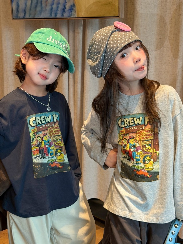キャラクタープリント（シンプソンズ）ロングTシャツ（2色展開）XDJK｜トップス ロンT｜小学生 ジュニア対応｜通学 普段着｜韓国子供服｜男の子 女の子｜90-160cm｜2026秋服 ［取寄］