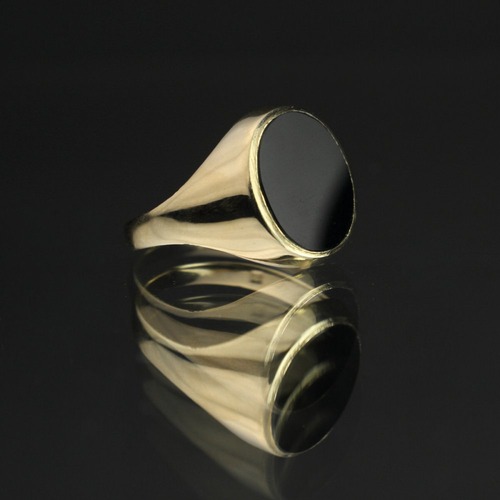 Vintage Signet Ring [Made in ENGLAND] [375 9ct Gold x Onyx Round Top]