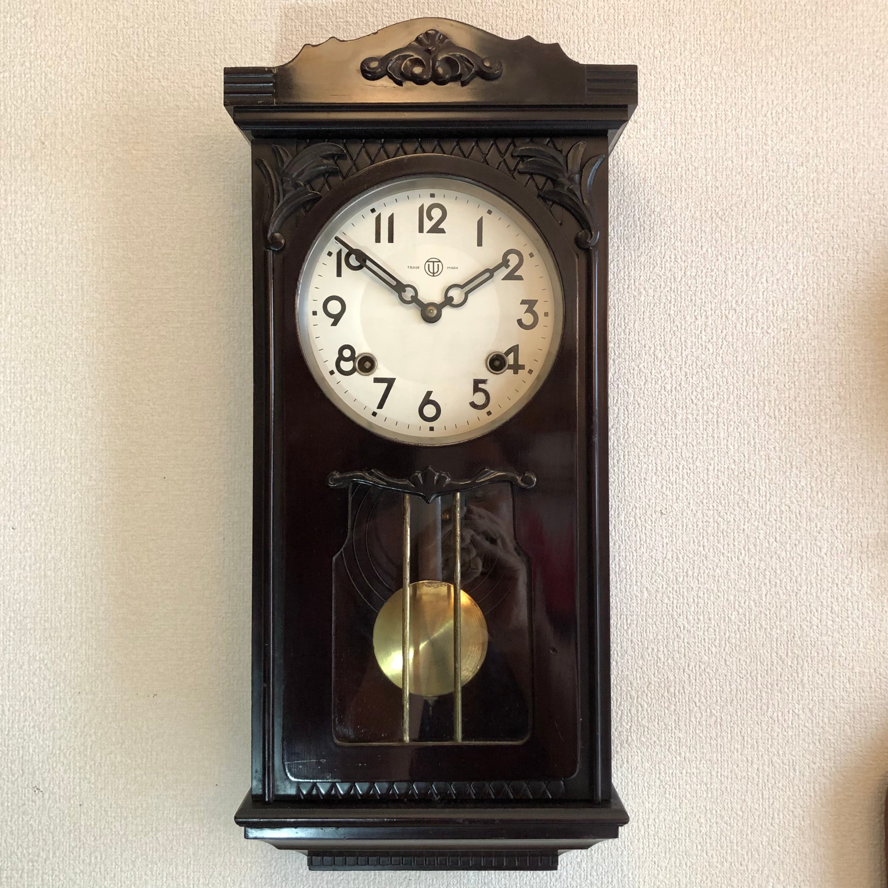 完動・美品〉明治時計 宮型ゼンマイ振り子掛け時計 古時計 ボンボン