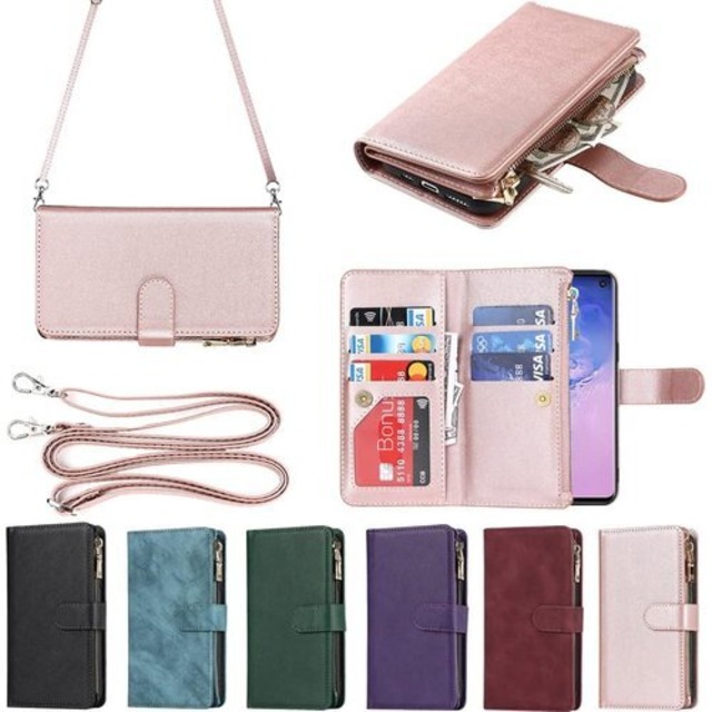 Eastwave サムスン ギャラクシー S21 5G ケース for Samsung Galaxy S21 5G 縄掛けケース 手帳型 財布型 ICカード コインポケット ストラップ付き カード 収納 小銭入れ ファスナーポケット付き PUレザー 6色 ピンク 1041