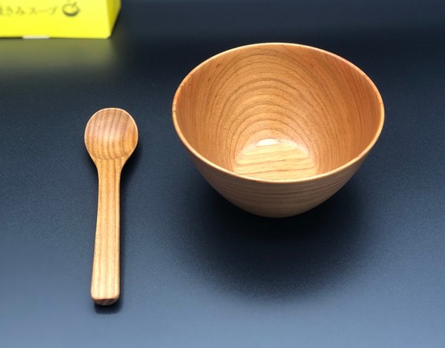 【お得なセット】木製 カフェオレカップとスプーン（日本製 国産材・オオヤマザクラ）
