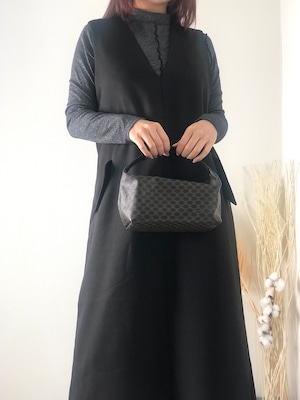 CELINE セリーヌ マカダム レザー バニティバッグ ハンドバッグ ブラック vintage ヴィンテージ オールド 5uccan