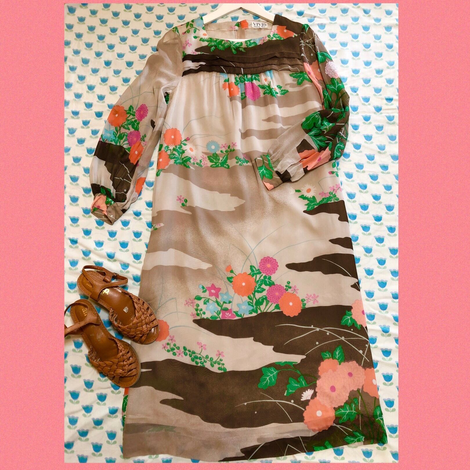 昭和レトロ ヴィンテージワンピース Hanae Mori Vivid 70s モリハナエ 古着屋プチコション