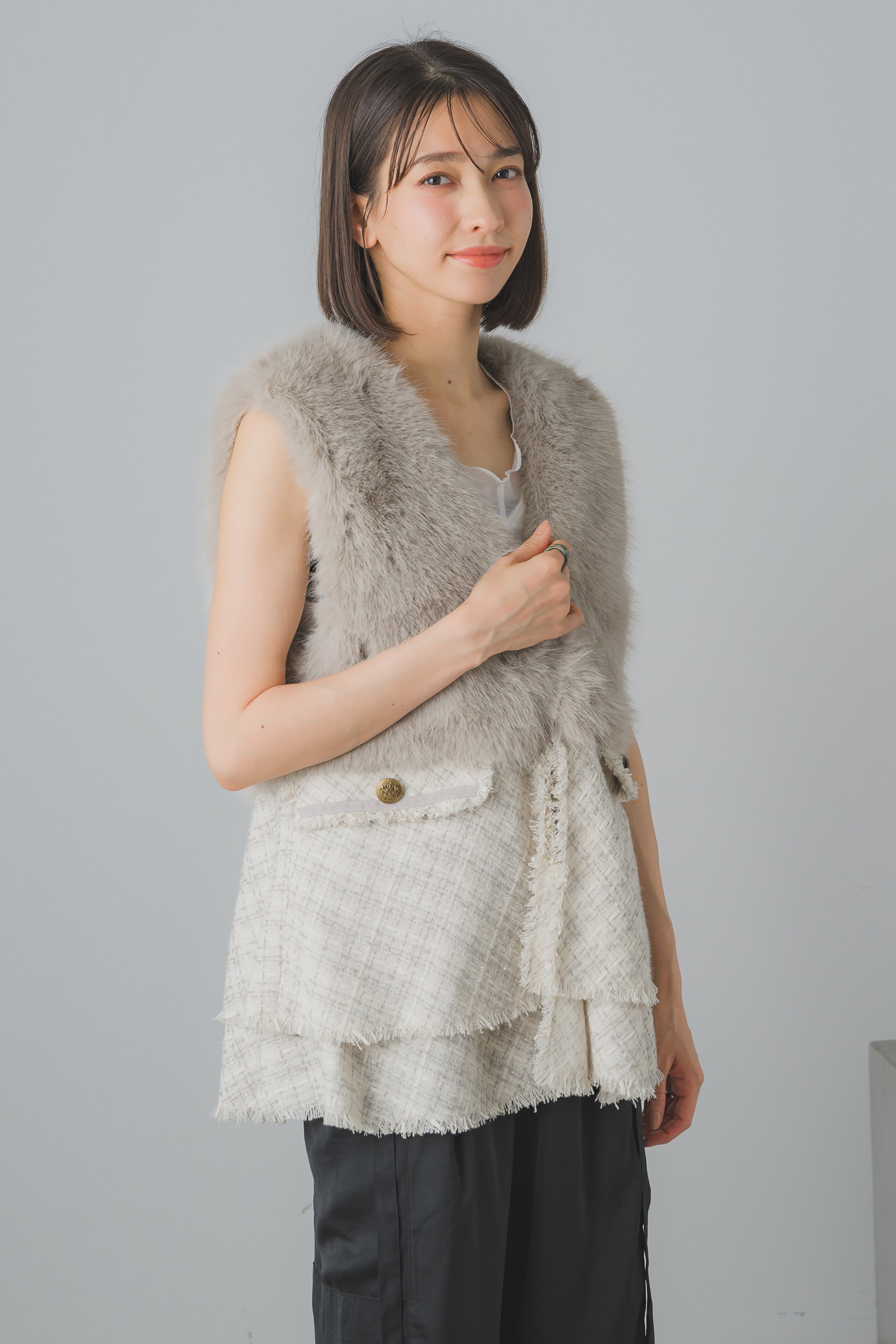 ファー×ツイードベスト 70052-3106 | GALENA