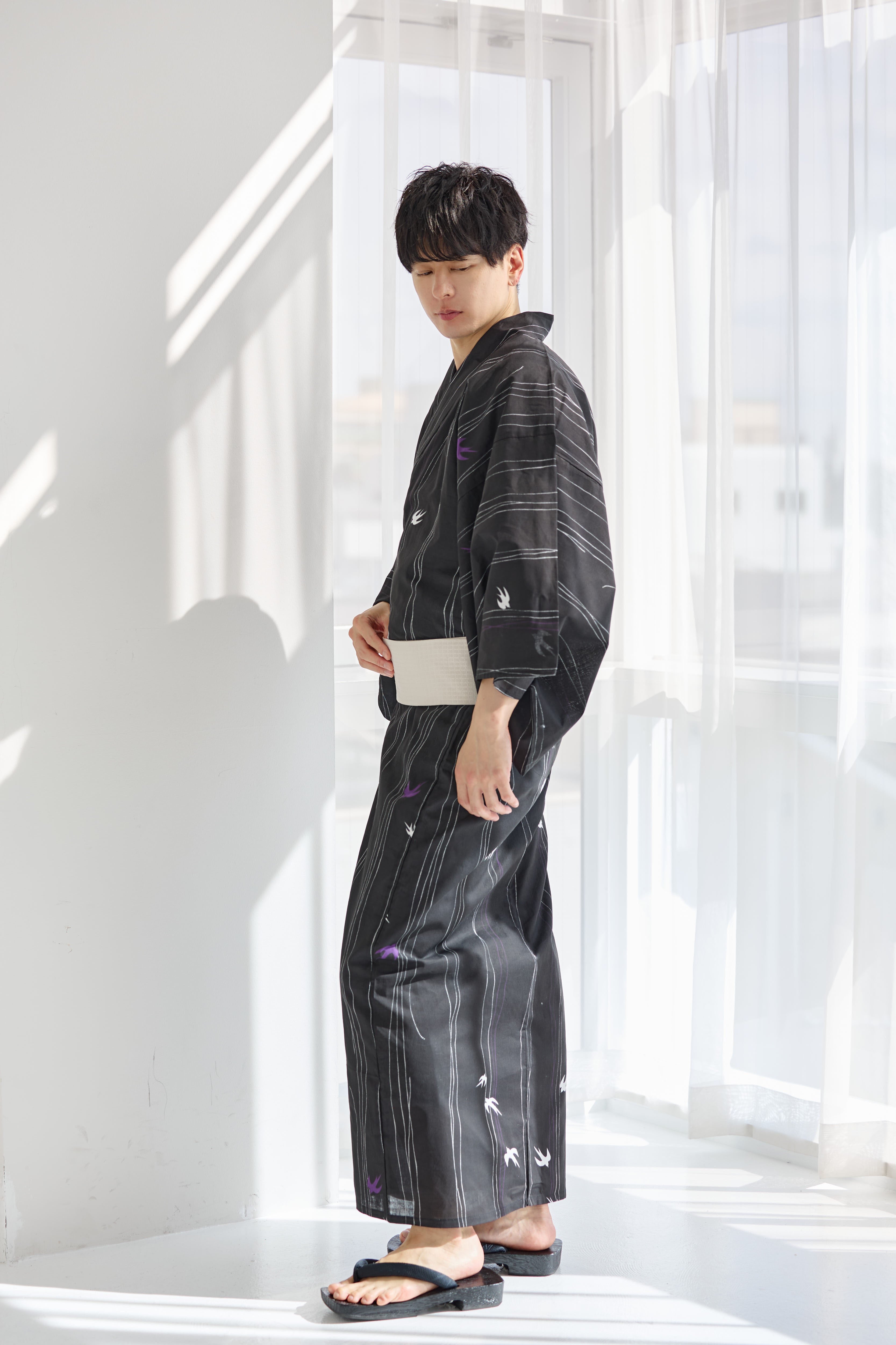 メンズ浴衣3点set夕凪の燕ちらし Y4-61 | ANDESIR【アンデジール