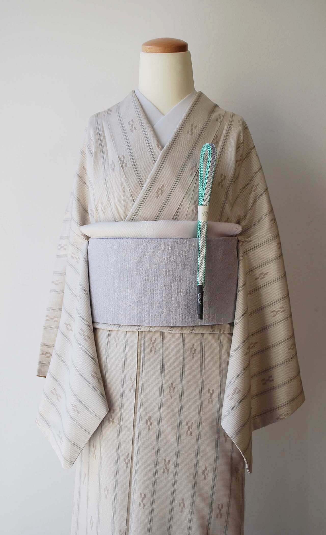 和小物さくら・帯締め】若竹色×白×藤紫 綾竹縞片胴二段ぼかし 260312①