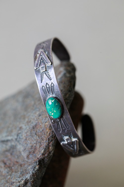 IH Coin Silver Turquoise Arrow Cuff (c. 1930-1940s)
