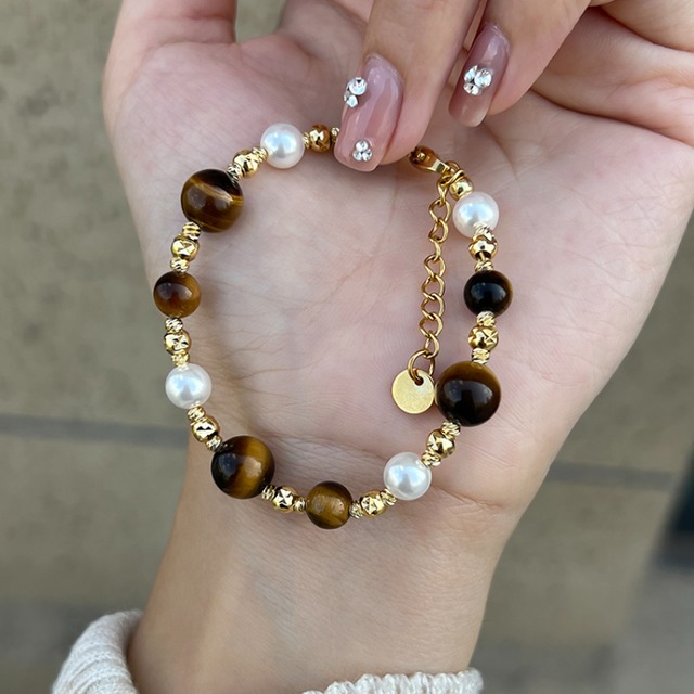 sugar秋の虎目石天然パールのブレスレット 2s