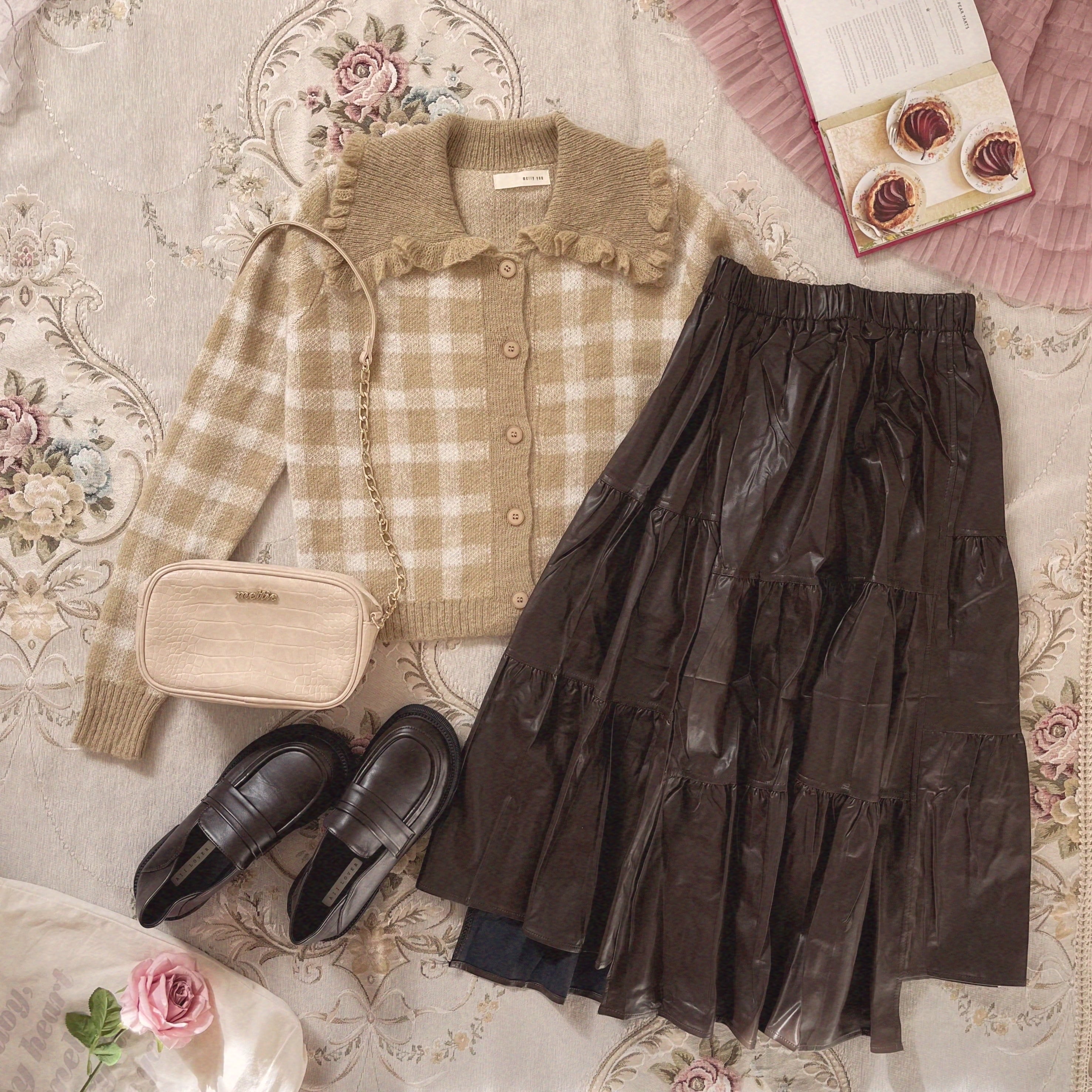 【LAST3】leather tiered skirt