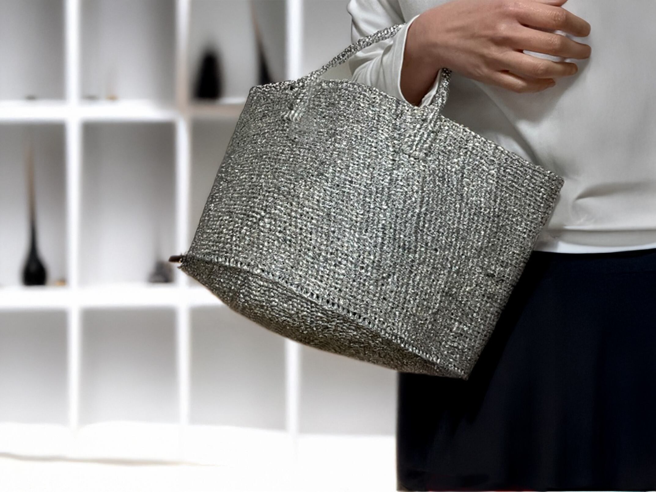 【sold out】プラスチック サイザル カゴバッグ シルバー