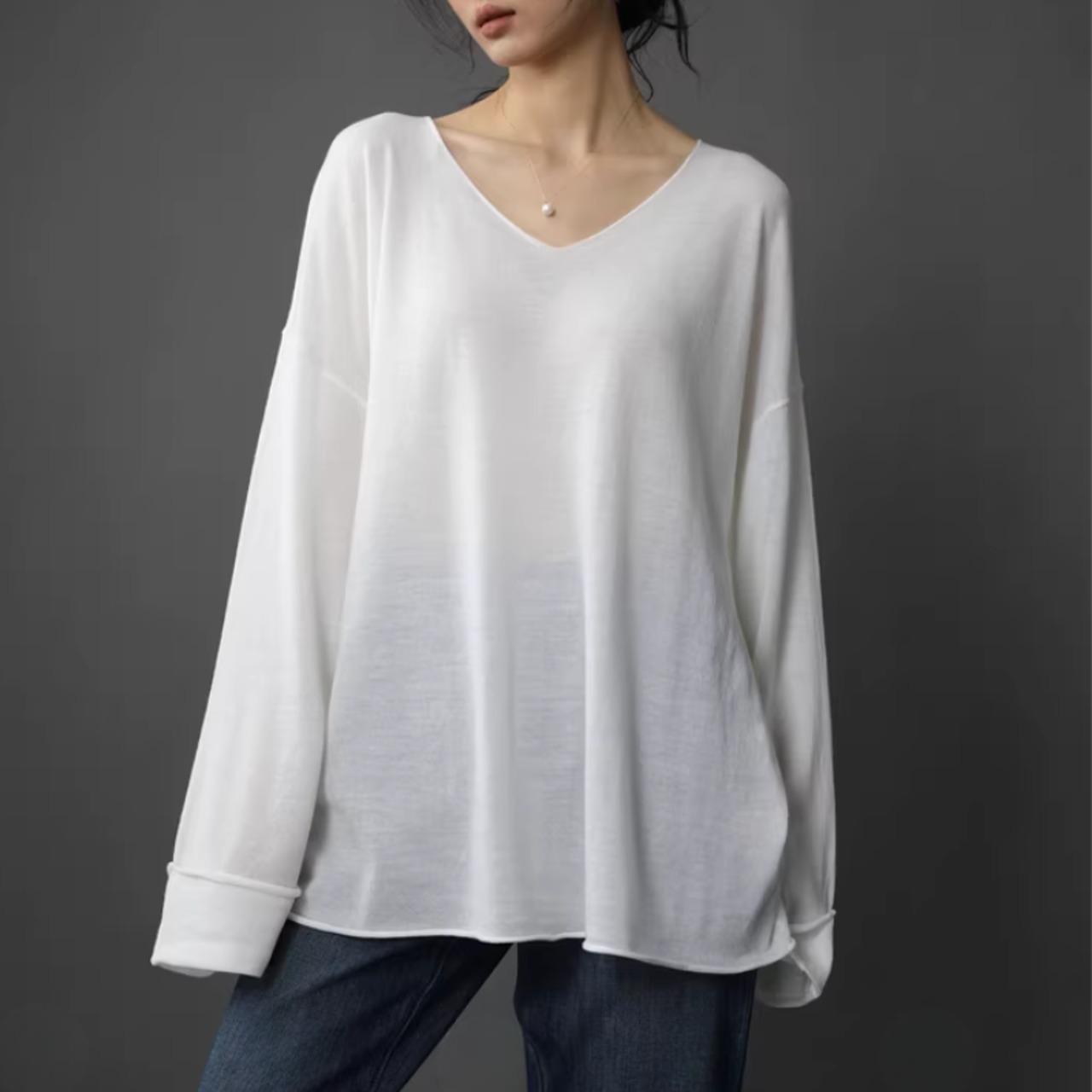 大人Vネック  ゆったり カットソー 00048・画像7