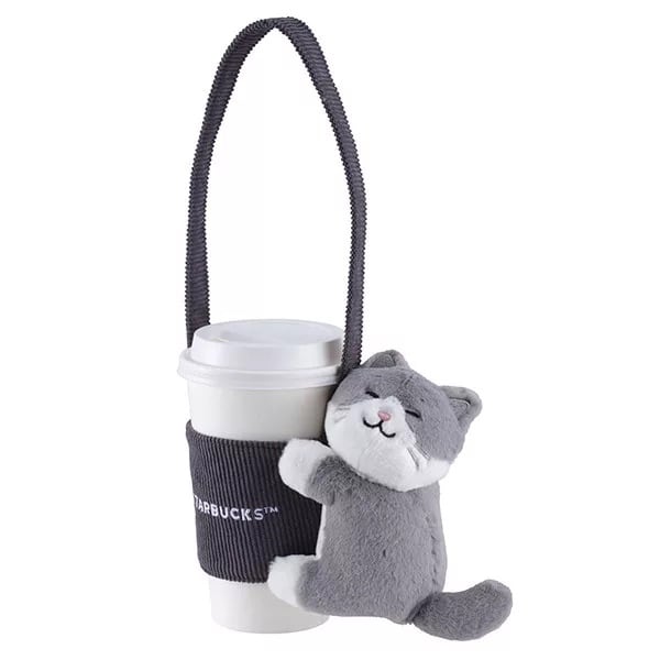 台湾スターバックス】抱きつき灰ブチ猫のドリンクホルダー | 台湾雑貨商店