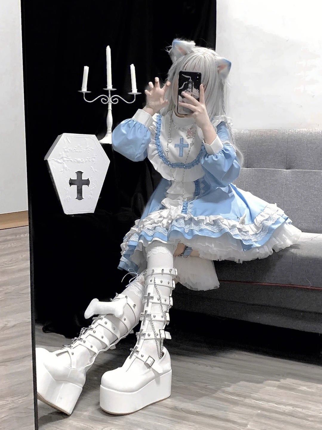Myurina シスター風十字架ロリータドレス ロリータ 地雷系 ゴスロリ