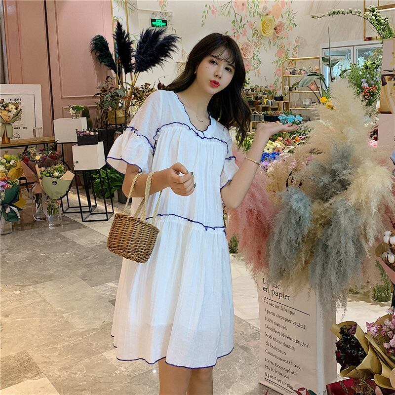 【新作】【送料無料】 新しいルーズミドルレングスマタニティドレスのマタニティウェア2019夏バージョン、トレンディなマザーVネックプラスサイズのマタニティドレス-アリババ 大きめサイズ サマー 夏物 expec266011569837