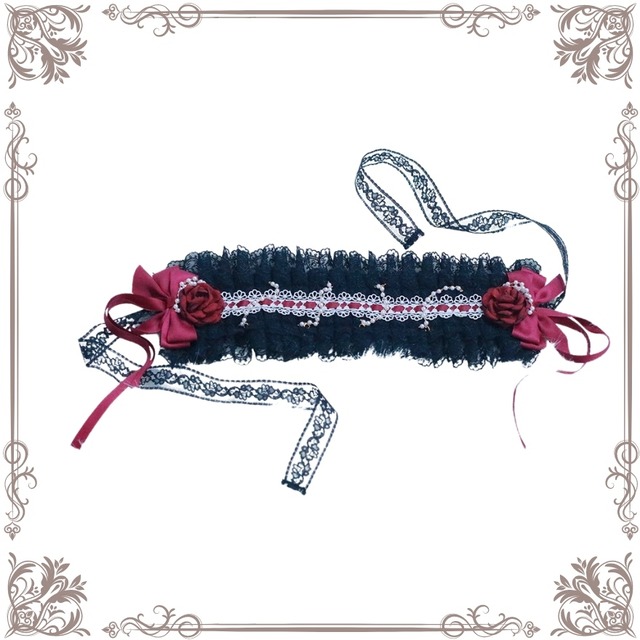 【即納】ゴスロリ ヘッドドレス 黒 レース 薔薇モチーフ ロリータ 暗黒童話 貴婦人風