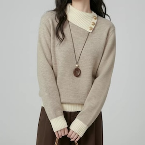 ゴールドボタンカラーニットトップス ・10156 ゴールドボタンカラーニットトップス ・10156