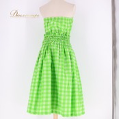 フラダンス 衣装 ツーピース 上下セット セットアップ グリーン系 ツーカラー チェック柄 かわいい 華やか 鮮やか 明るい シンプル シングル 黄緑 白 ハワイアン アロハ ハワイアンプリント フラ ダンス レッスン 練習 フラ衣装 チェック柄ワンピース風
