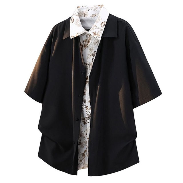 Fake Two-Piece Floral Collar Short-Sleeve Shirt(MT1626)