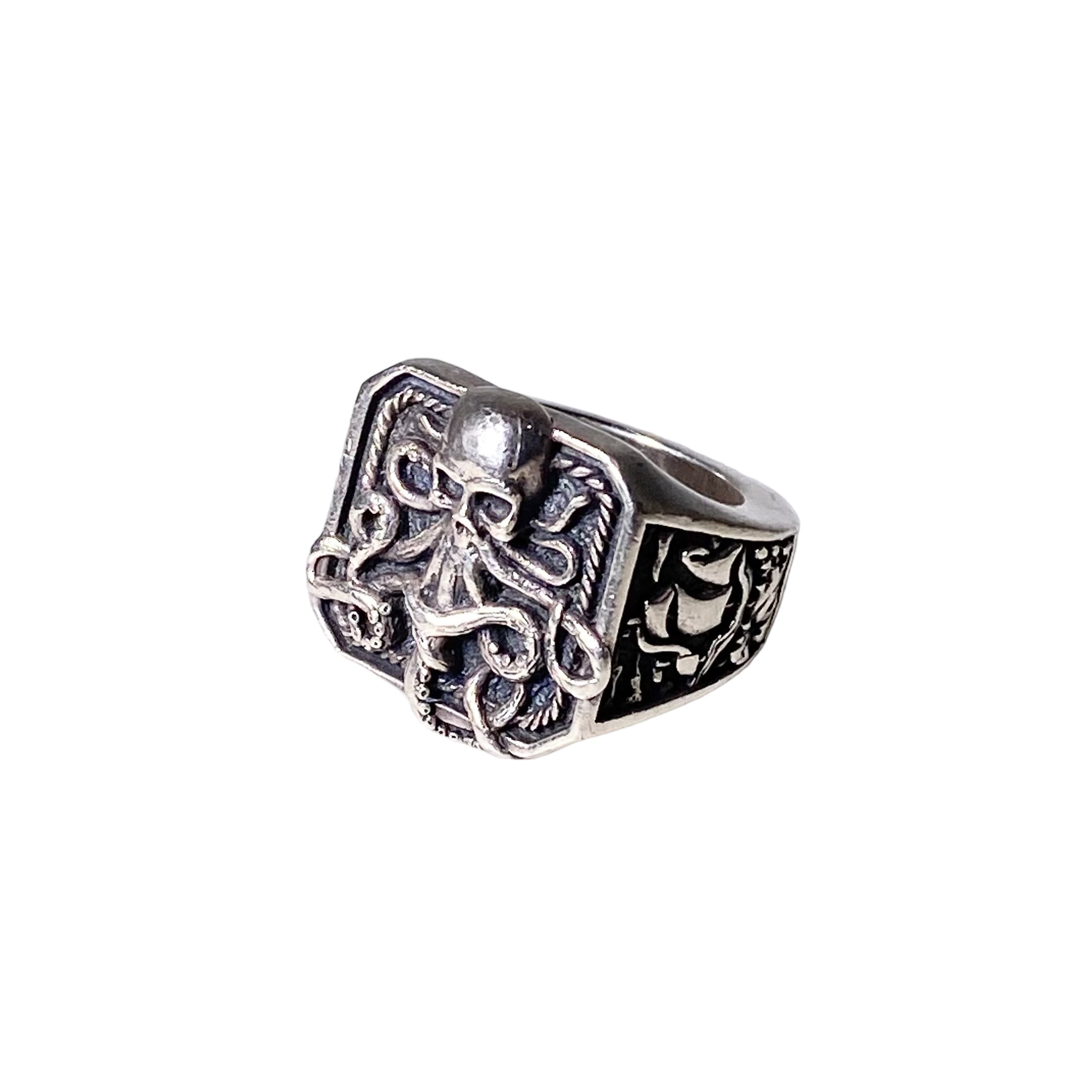 CLOCKS AND COLOURS heavy gauge silver signet ring “KRAKEN” | NOIR
