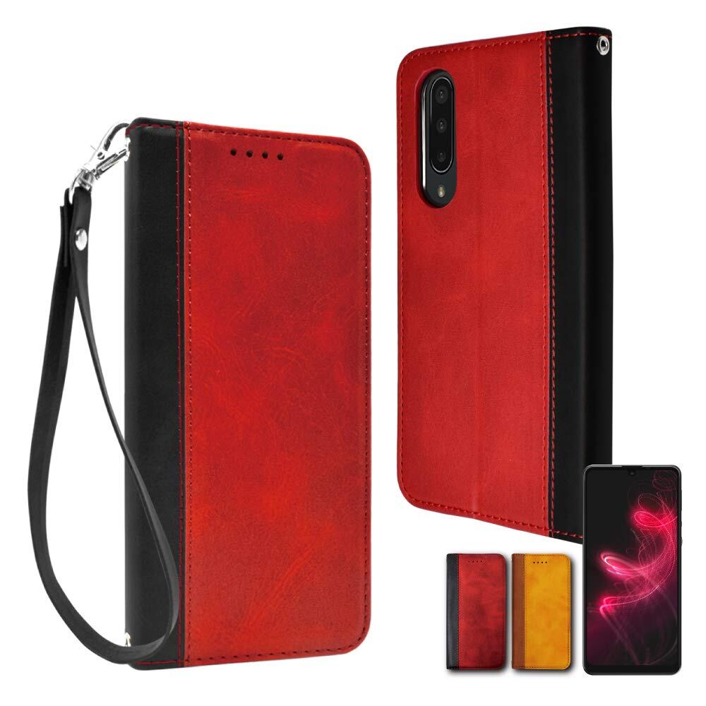 シズカウィル AQUOS zero 用 手帳型 ケース 本革調 Bordeaux Red × Black 1個入り