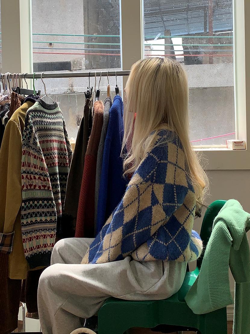 V-neck argyle knit（Vネックアーガイルニット）c-622 | konotoki