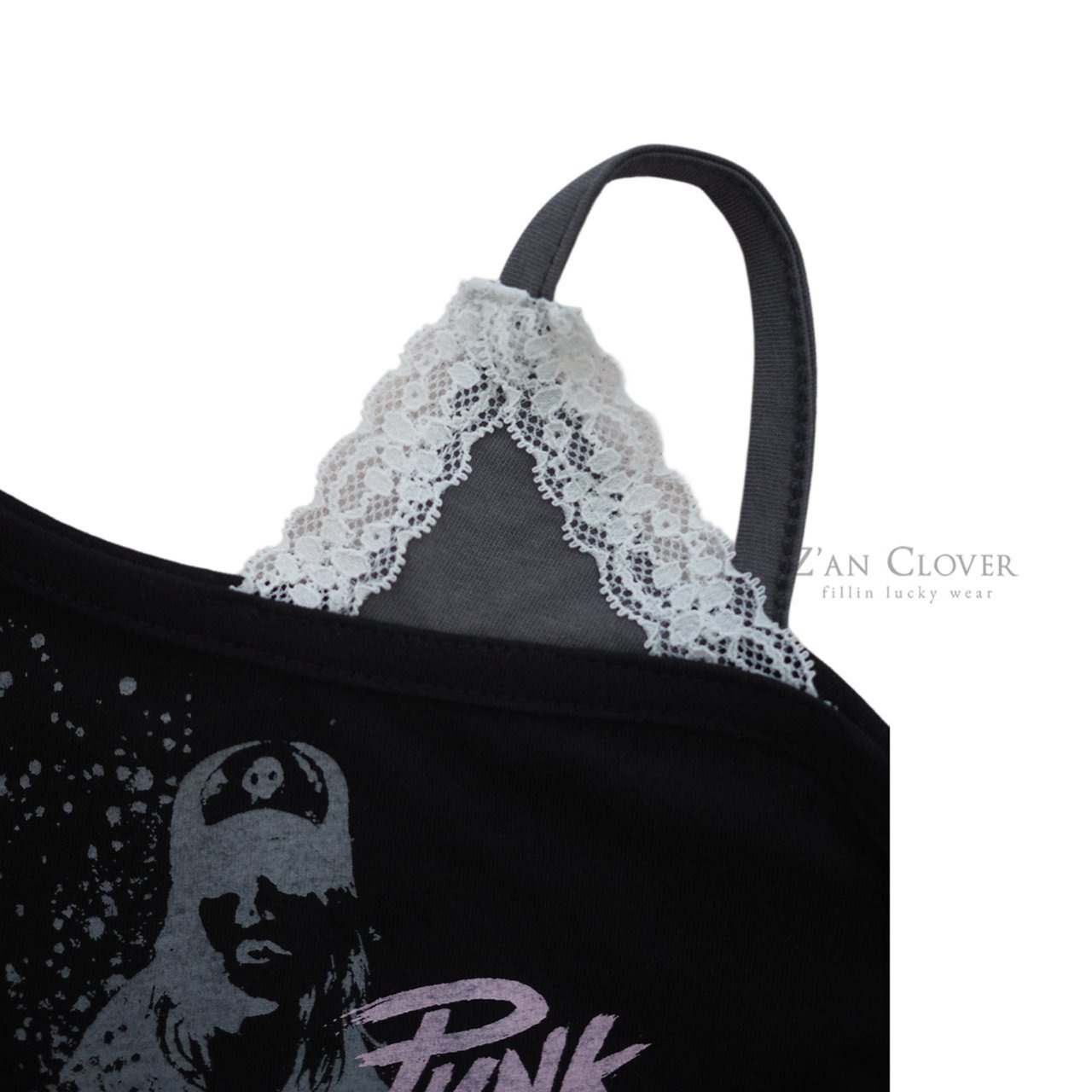[Z’AN CLOVER] Lace Strap Punk Tee +fee2 / [지안클로버] 레이스스트랩펑크티