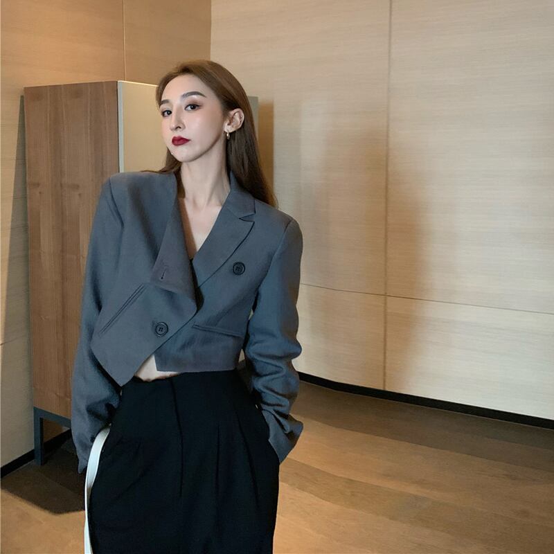 ショートデザインセンスネットレッドスモールスーツジャケットレディース2020秋新作ブリティッシュスタイルグレースーツジャケット ブラックストロベリース59095230809