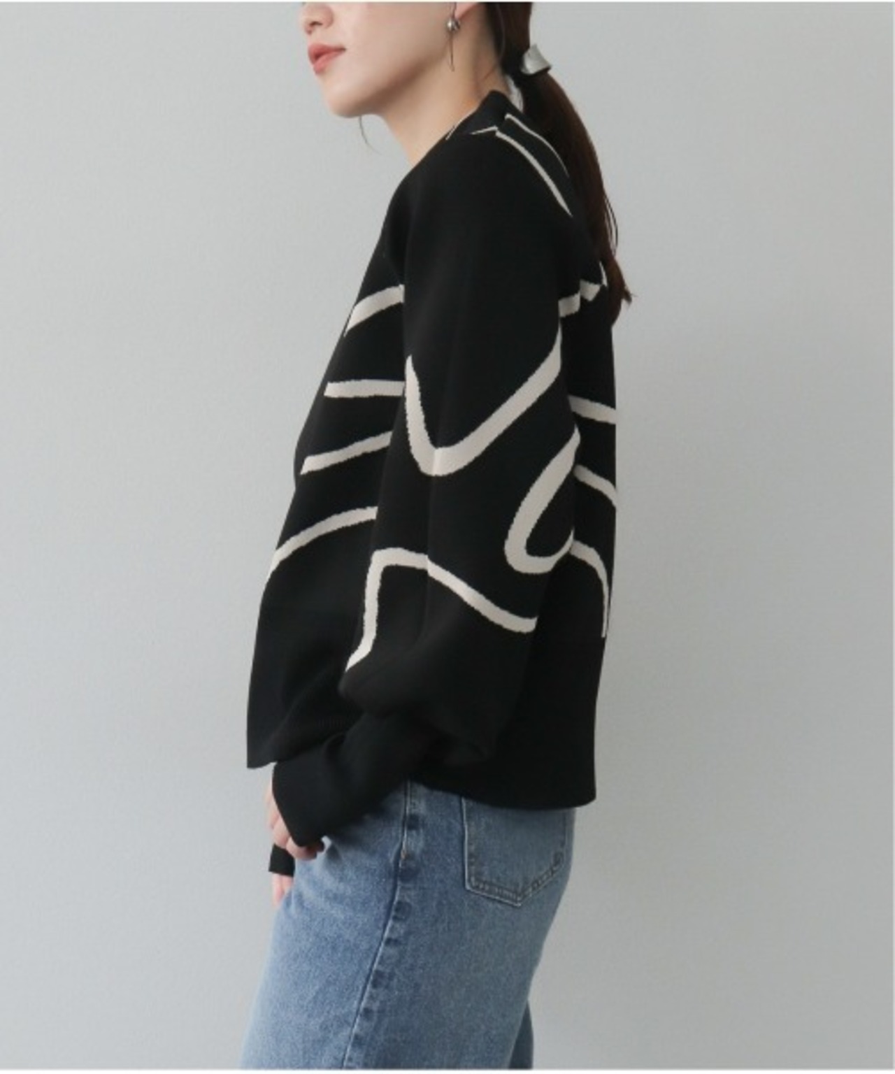 OI43086 ミラノリブラインジャガードプルオーバー black