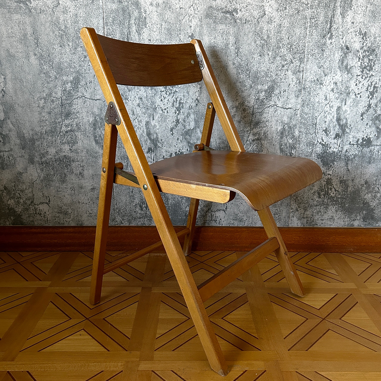 70's Vintage French Wood Folding Chair Used 中古 リペア済