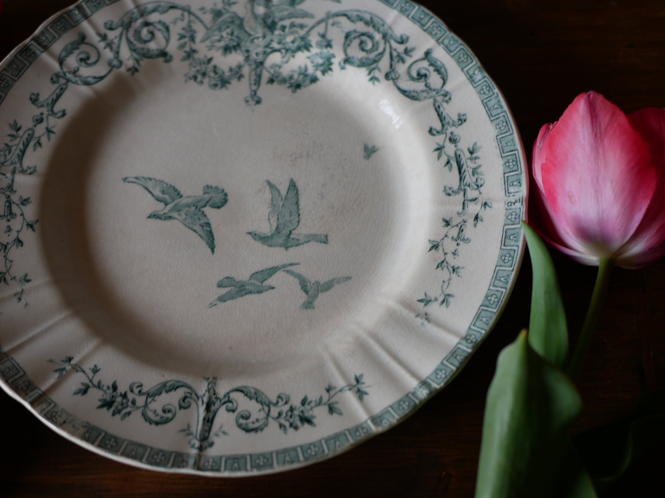 在庫→2 GIEN ”マリーアントワネット” プレートフランスアンティーク