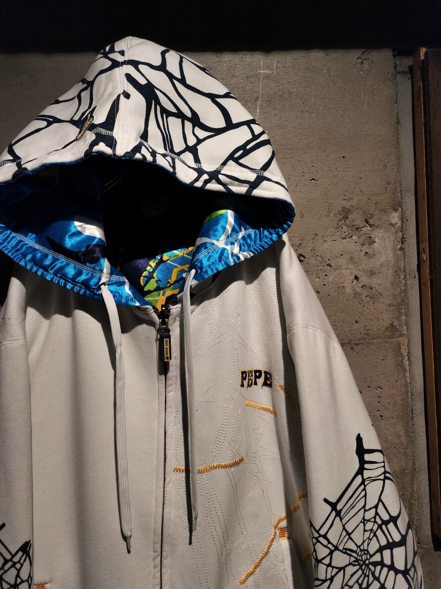 00s アーカイブ jipijapa Y2Kデザイントップス Caka】“PEPE JEANS” Reversible Spider Pattern Vintage Loose Zipup