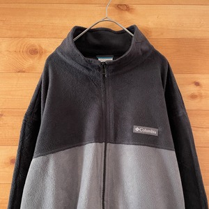 【Columbia】フリースジャケット ツートン 切替 ワンポイントロゴ  ブランドパッチ ジップアップ フルジップ 2XL ビッグシルエット コロンビア ライトアウター US古着