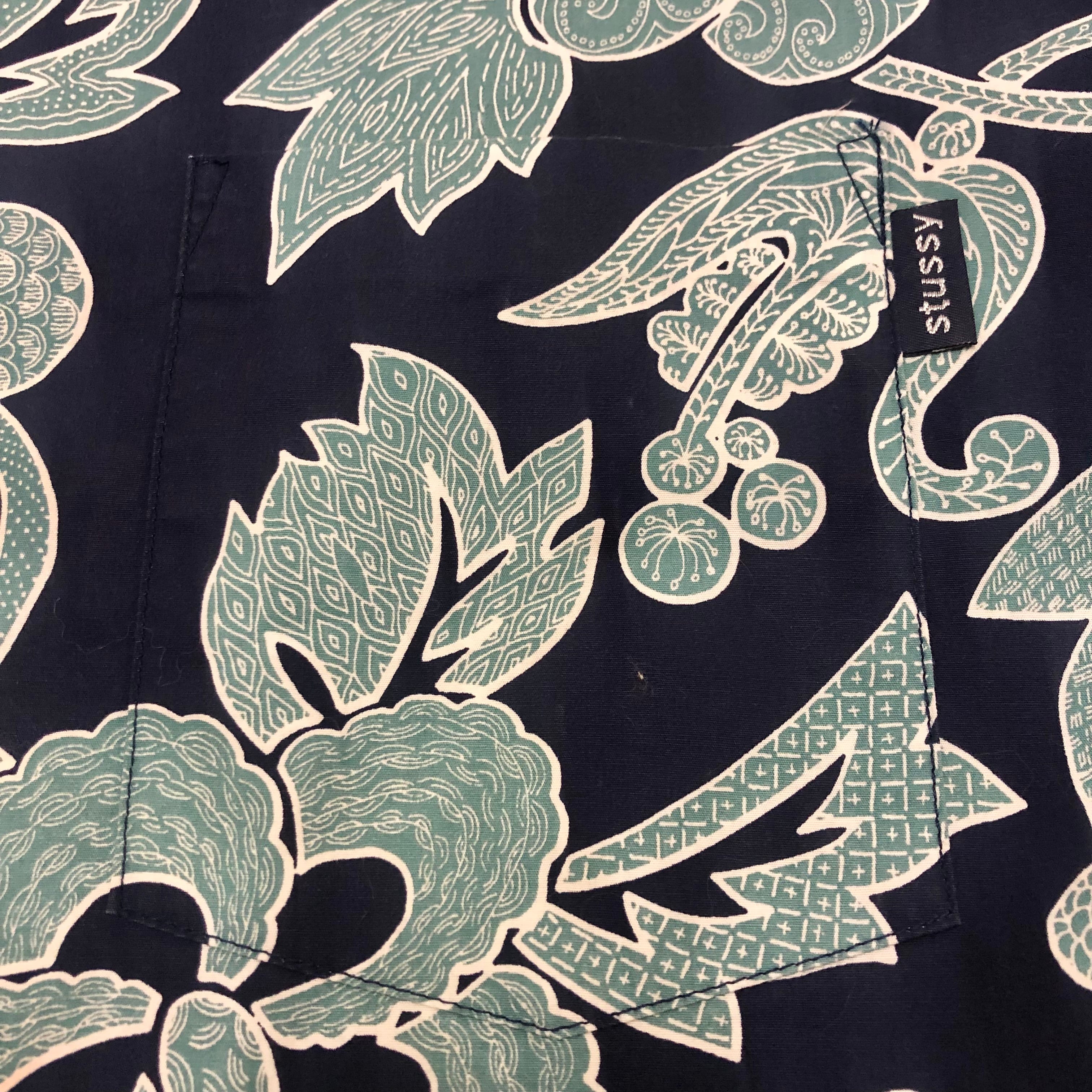 90s OLD STUSSY/ALOHA Shirt/USA製/紺タグ/L/アロハシャツ/花柄