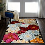 花柄ラグ ＜140×200cm＞プリントラグ リビングルーム ベッドルーム ダイニングルーム エリアラグ ムード モダンスタイルラグ アップグレードされたイミテーションカシミアウルトラソフトラグ お手入れ簡単 洗濯機洗い可能 防水滑り止め防汚フロアマット