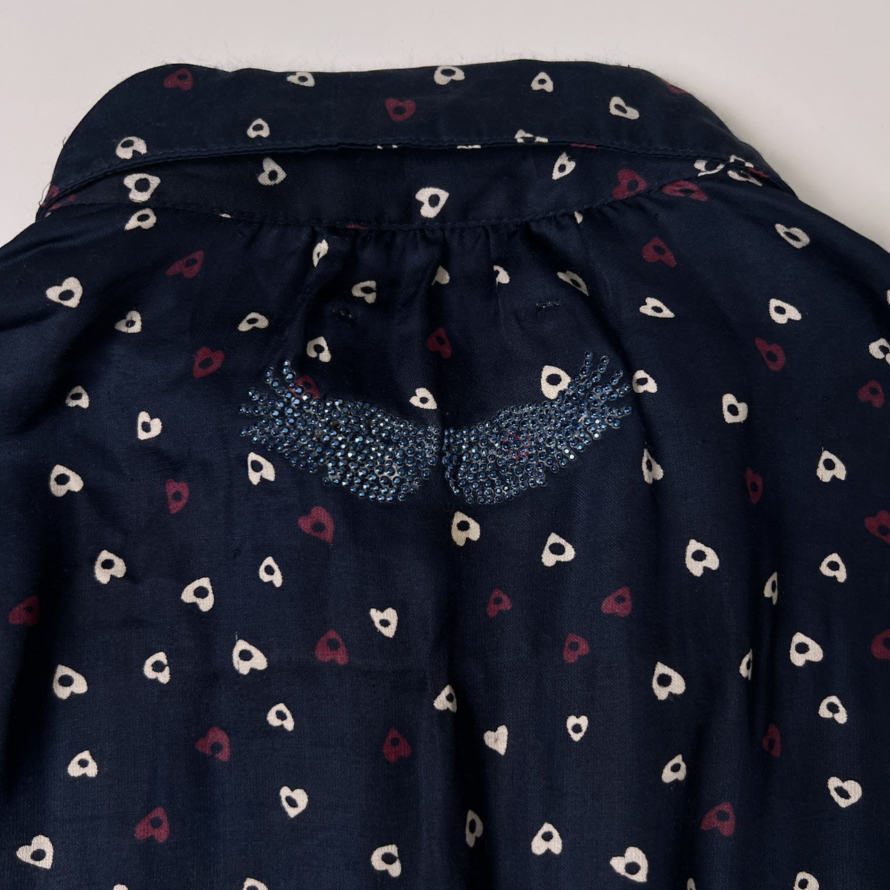 ZADIG ザディグ ハートデザイン 総柄 長袖レーヨンブラウス XS/ネイビー/レトロ