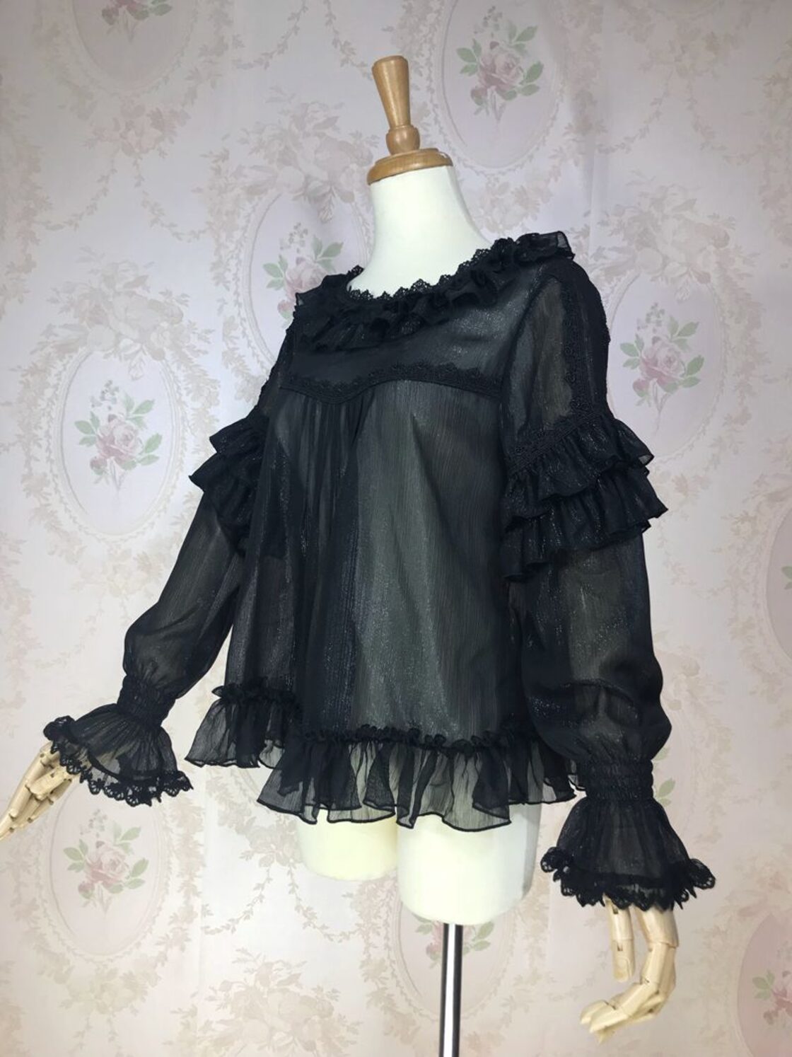 ロリータ シフォン 長袖ブラウス まくってもかわいい シースルー 姫袖 
