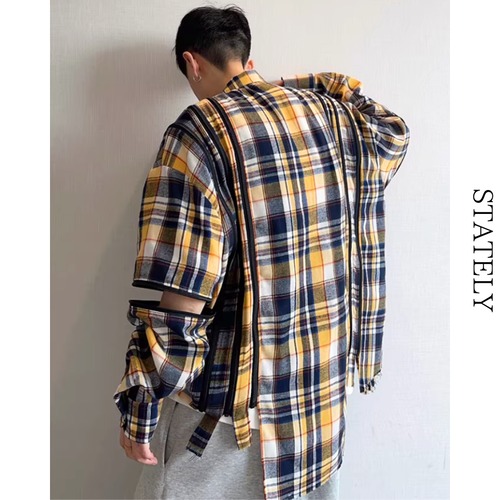 Cut Zip Check シャツ_T128 画像
