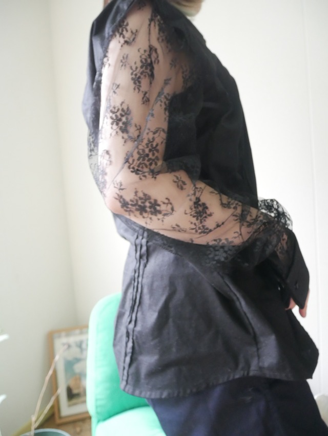 90s-I・N・C Lace Sleeve Shirt / Black