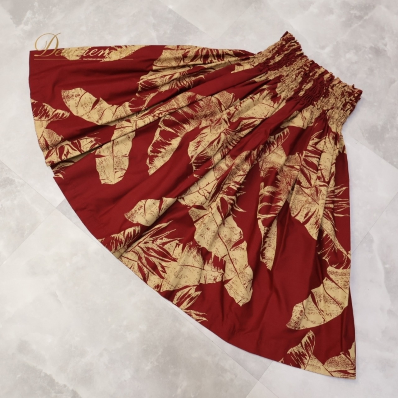 フラダンス 衣装 パウスカート レッド系 フラ ダンス 赤 黄 ハワイアン アロハ シングル レッスン 練習 華やか かわいい 落ち着いた色 ハワイアンプリント イエロー系