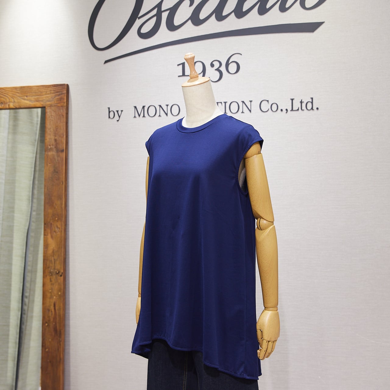 クルーネック/ノースリーブ/ロング丈/平編み/春夏＜ネイビー＞コットン