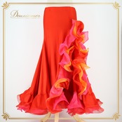 ベリーダンス オリエンタル 衣装 スカート レッド系 フリル 赤 橙 スリット ボリューム 練習 レッスン 華やか 鮮やか 上品 かわいい ダンス衣装 ステージ イベント 伸縮 ストレッチ ピンク系 オレンジ系