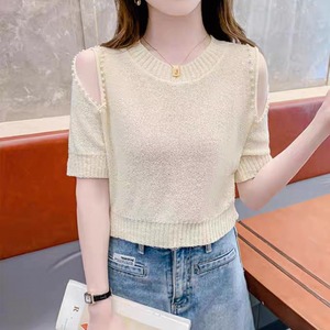 【送料無料】 サマーセーター 3色 トップス 半袖 Uネック Aライン フレア プルオーバー パール装飾 ニット 無地 かわいい 大人可愛い 大人女子 こなれ感 シンプル カジュアル 大人 上品 おしゃれ お洒落 ラフ コンサバ フェミニン ガーリー デート お出かけ お茶会 女子会 休日 授業参観 夏 30代 40代 女性用 レディース 着回し プチプライス カラバリ デイリーユース 普段使い ファッション オフショル 定番アイテム 着痩せ 垢抜け