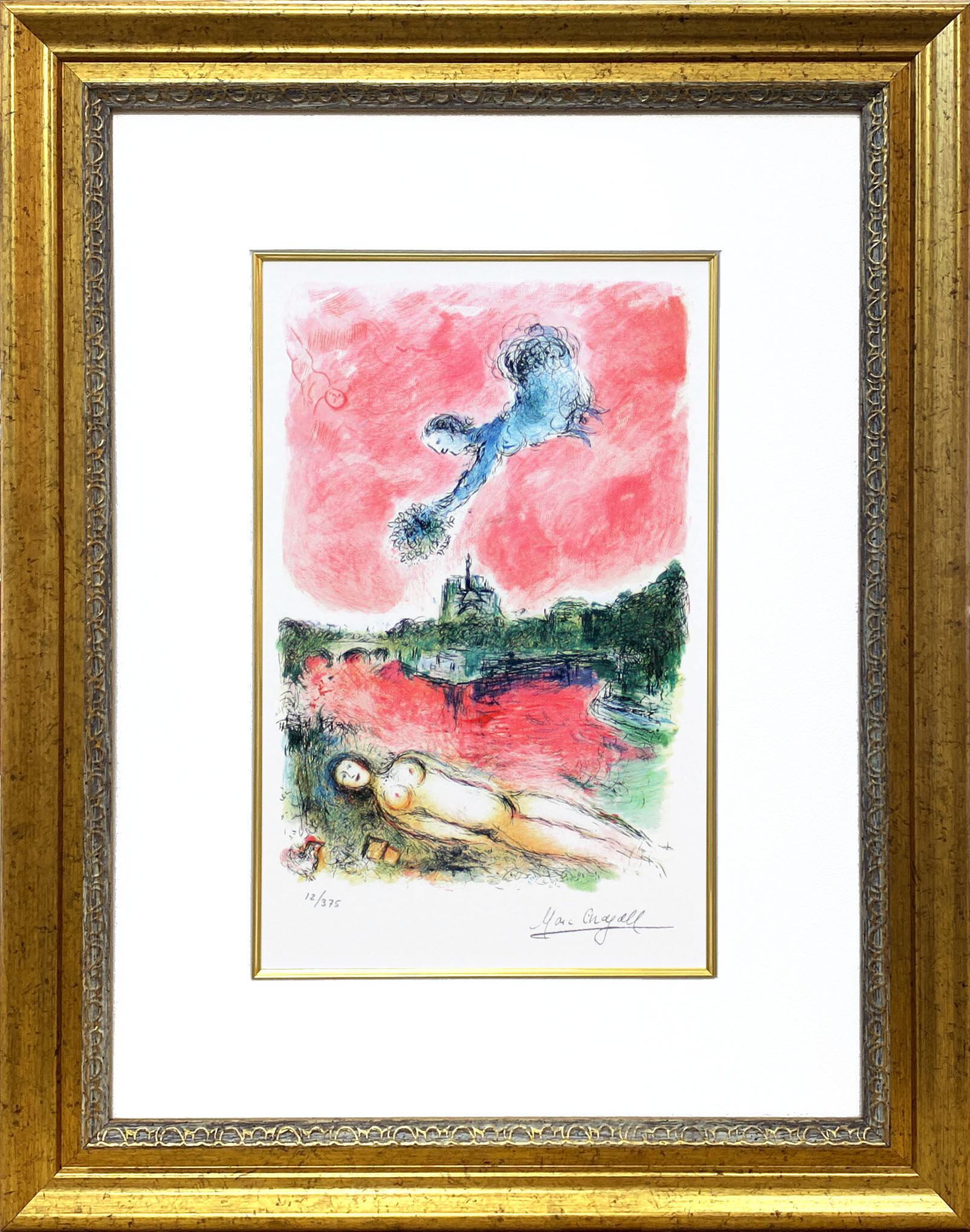 マルク シャガール絵画「ノートルダムの眺め」額縁4色選択可能 作品証明書 展示用フック 限定375部エディション付複製画ジークレ