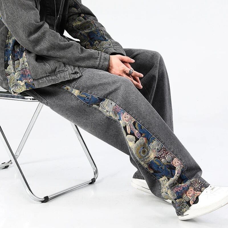 2color bear slit denim pants -nb138 | NAABAS