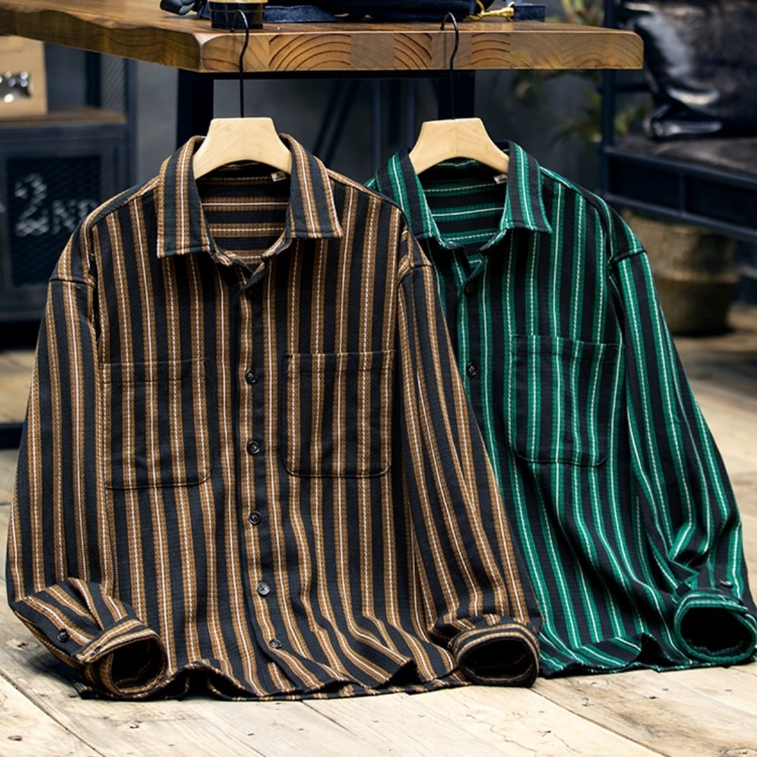 アメリカントラッド レトロストライプ長袖シャツ 2カラー 10670