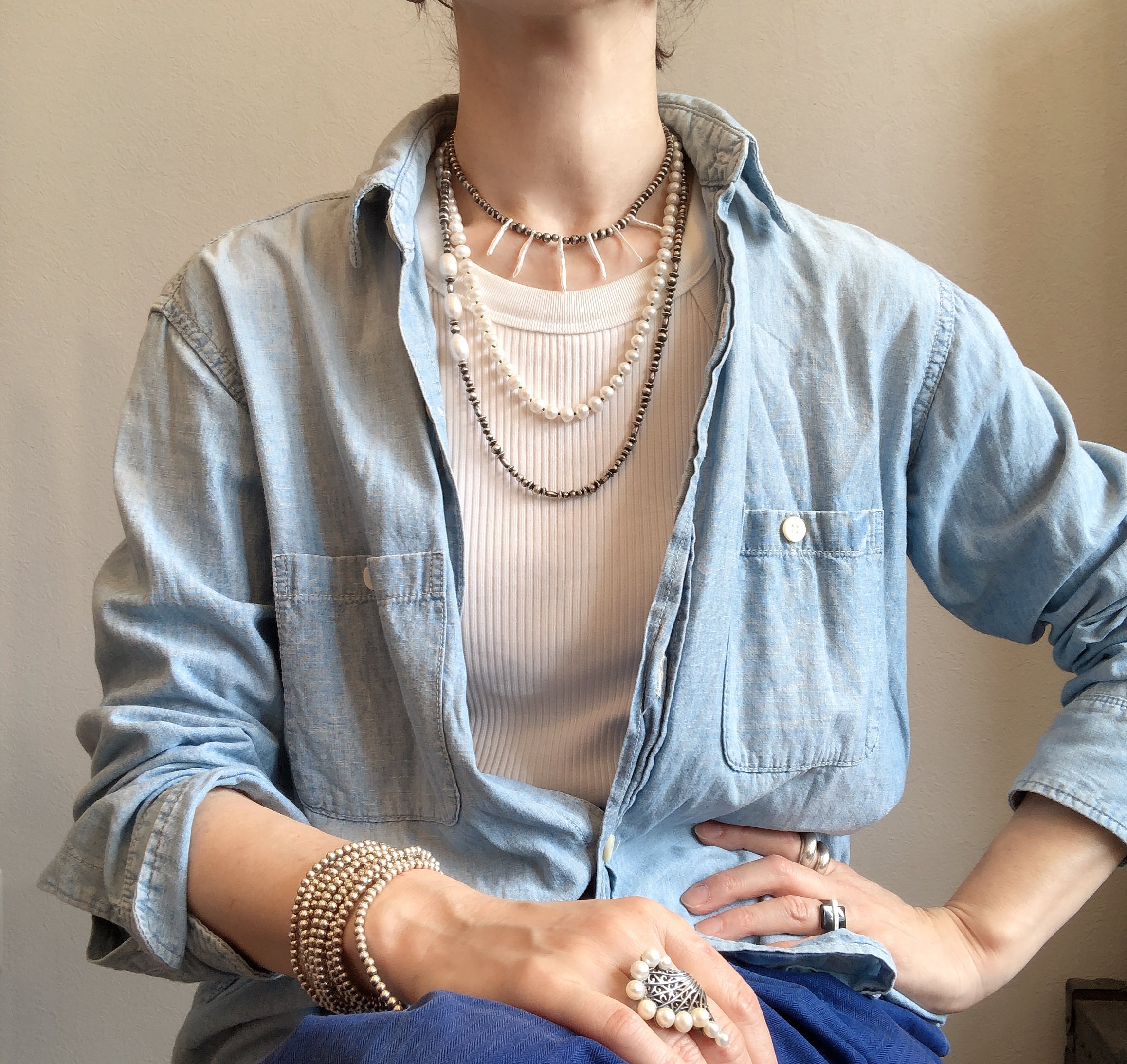 スティックパール&ナバホパールネックレス silver925 | CHAINON スティックパール&ナバホパールネックレス silver925 | CHAINON