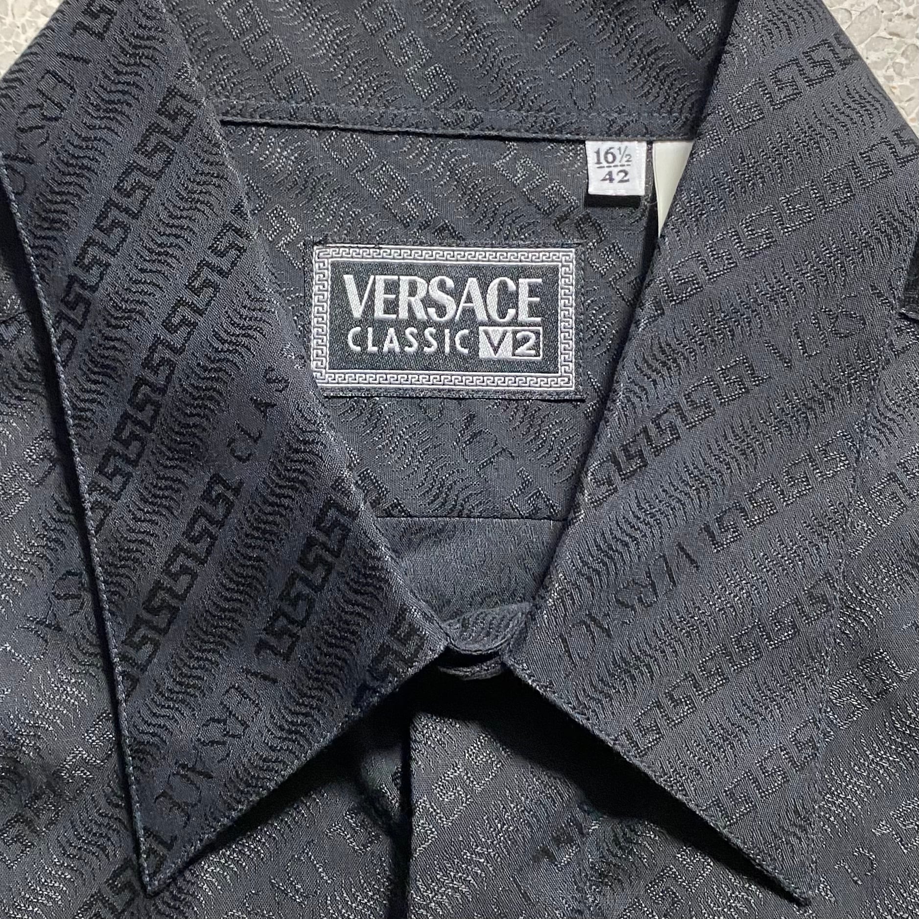 vintage VERSACE CLASSIC V2 logo woven black shirt | NOIR ONLINE
