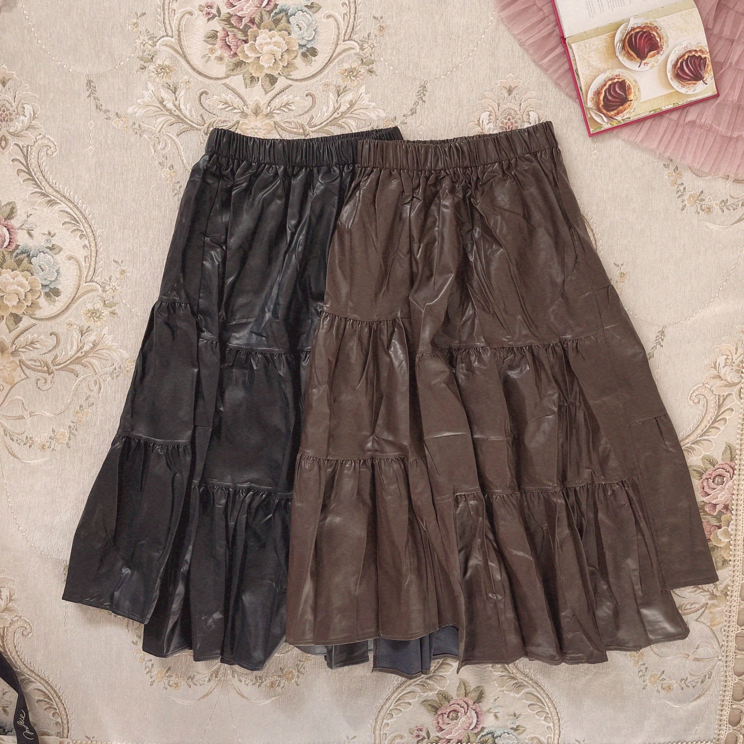 【LAST3】leather tiered skirt