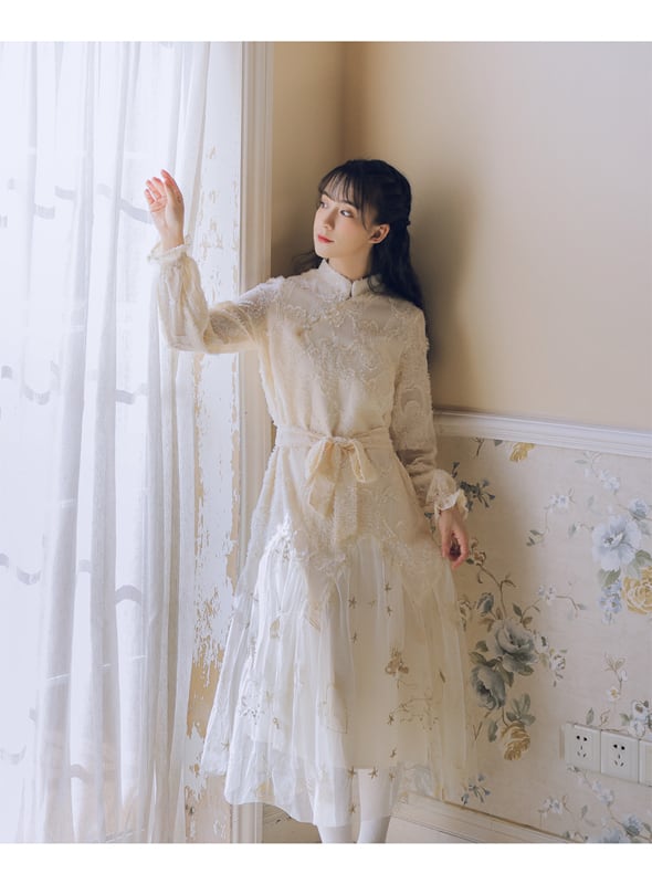 チャイナ風ワンピース 可愛いワンピース ロング丈ワンピース 改良唐装